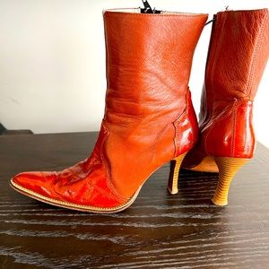 Above the Ankle Hand Stitched Orange Leather Western Boot with side zipper!